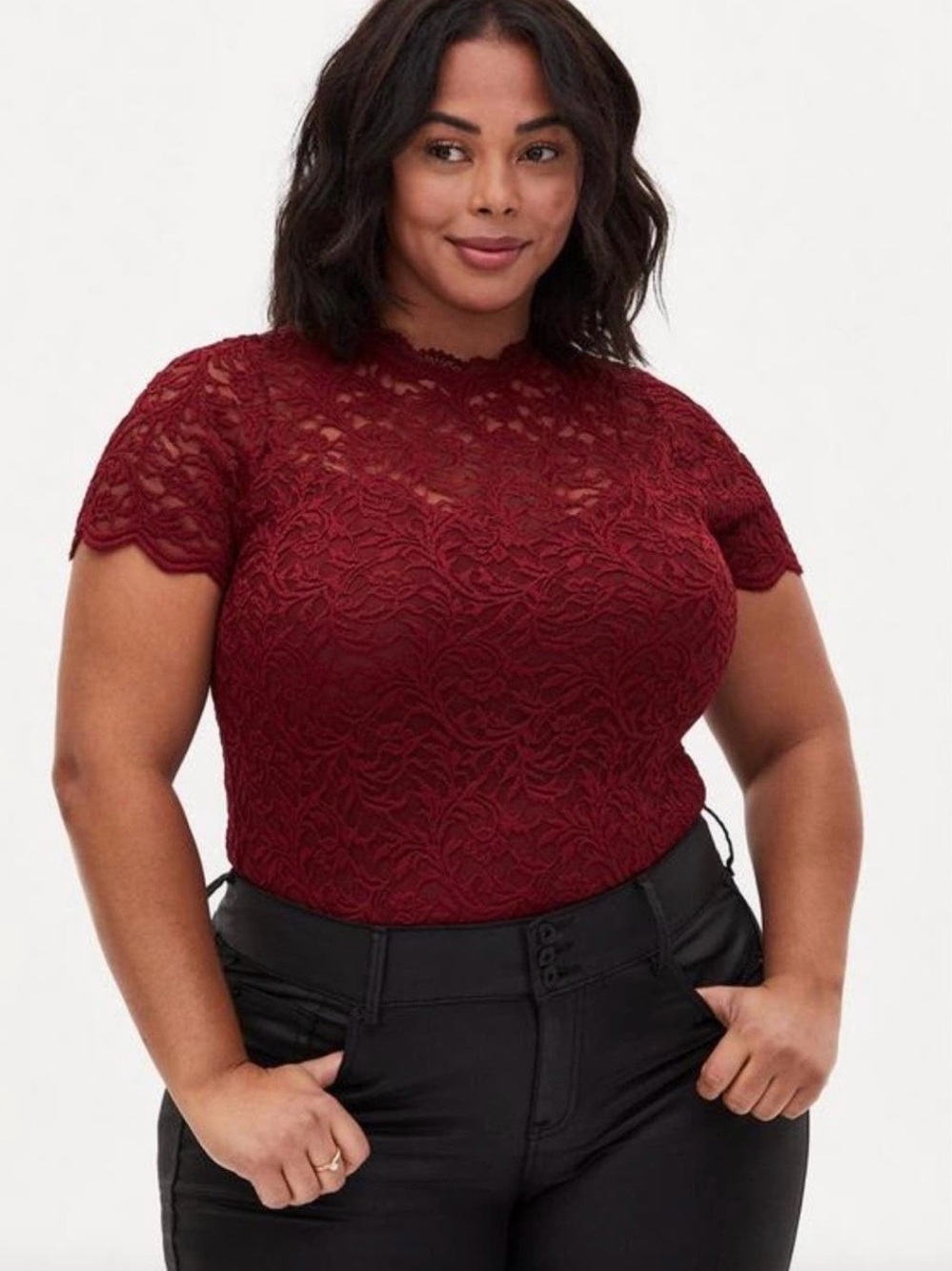 Torrid Burgundy Lace High Neck Short Sleeve Bodysuit size 2 (18/20)